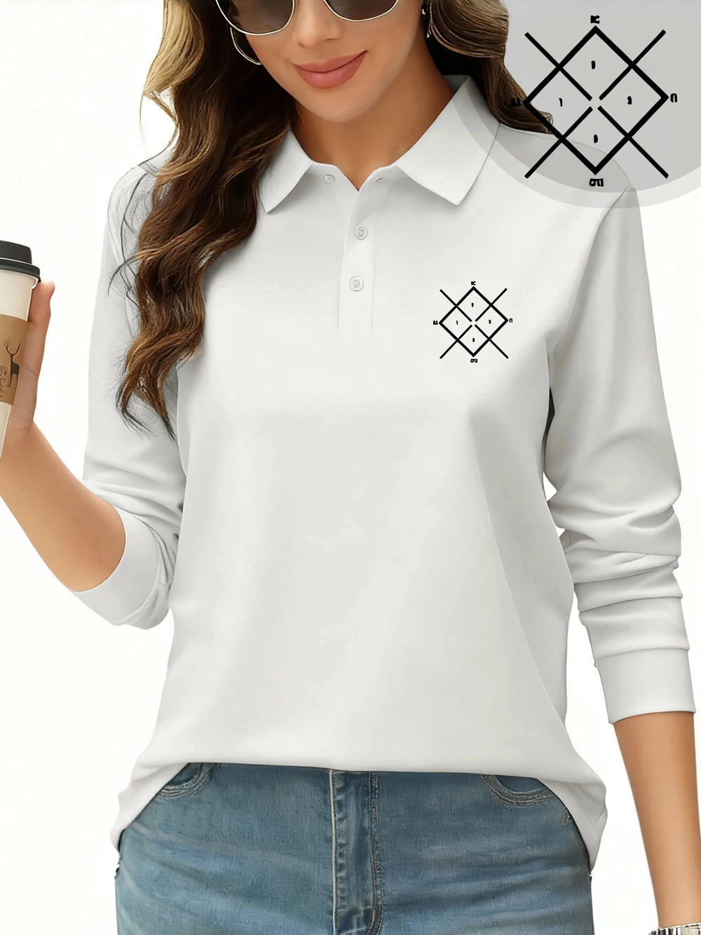 Women’s Sporty Polo Shirt With Long Sleeves And Letter Print