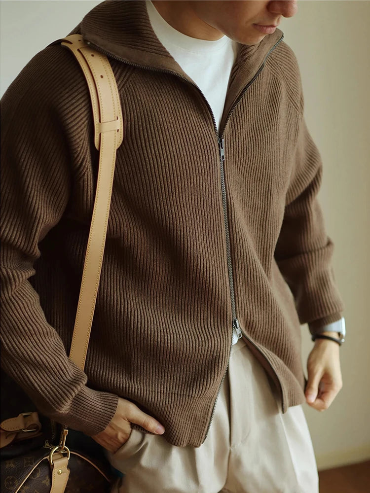 Men’s Zip-Up Knitted Cardigan – Warm Anti-Pilling Design