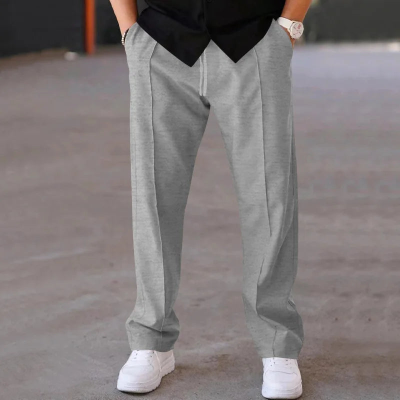 Light Gray Color Men’s Casual Drawstring Pants Straight Leg Mid Waist