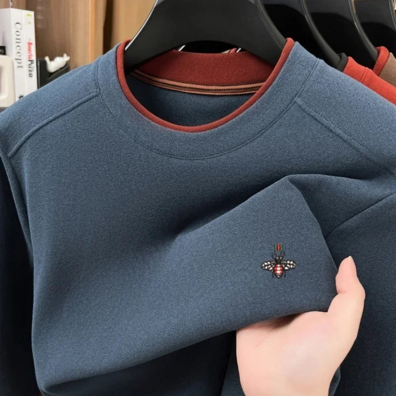 Men’s Velvet Long Sleeve T-Shirt With Bee Embroidery