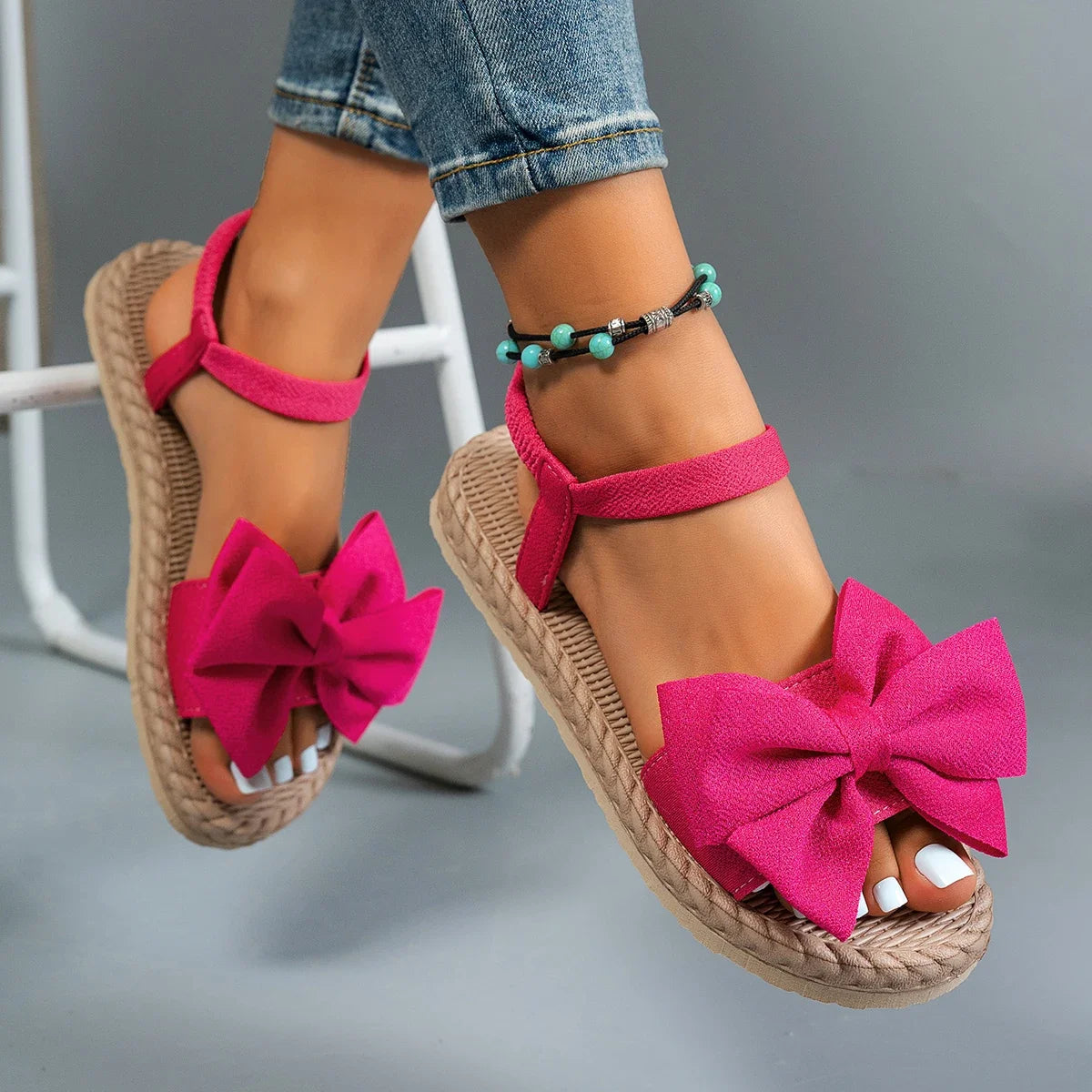 Women’s Flat Beach Sandals Slip-On With Bow Strap