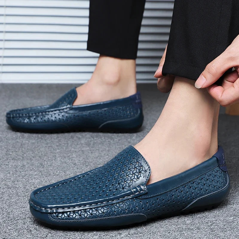 Men’s Genuine Leather Loafers – Breathable Slip-On Driving Shoes