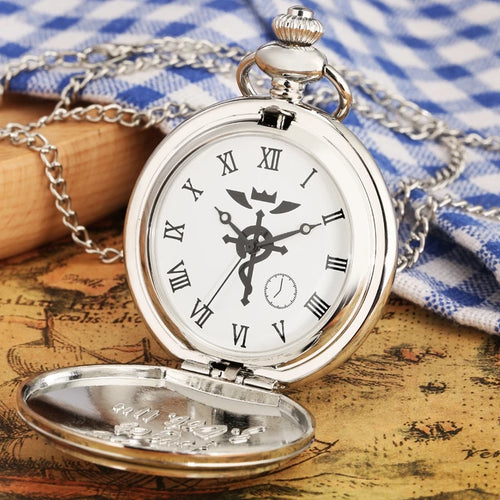 Anime Silver Pocket Watch Pendant – Quartz Necklace Clock