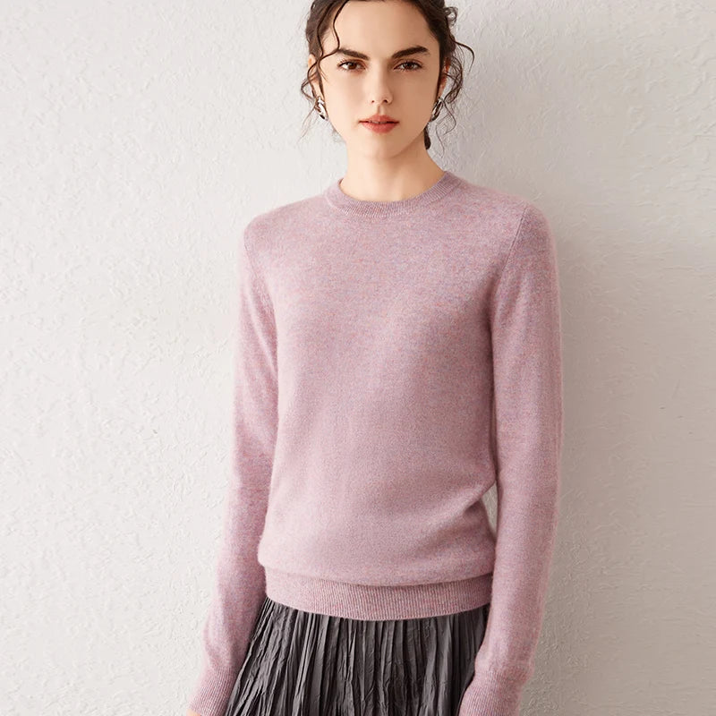 hua hong lan Color Women’s Cashmere Knit Sweater Crew Neck Long Sleeve
