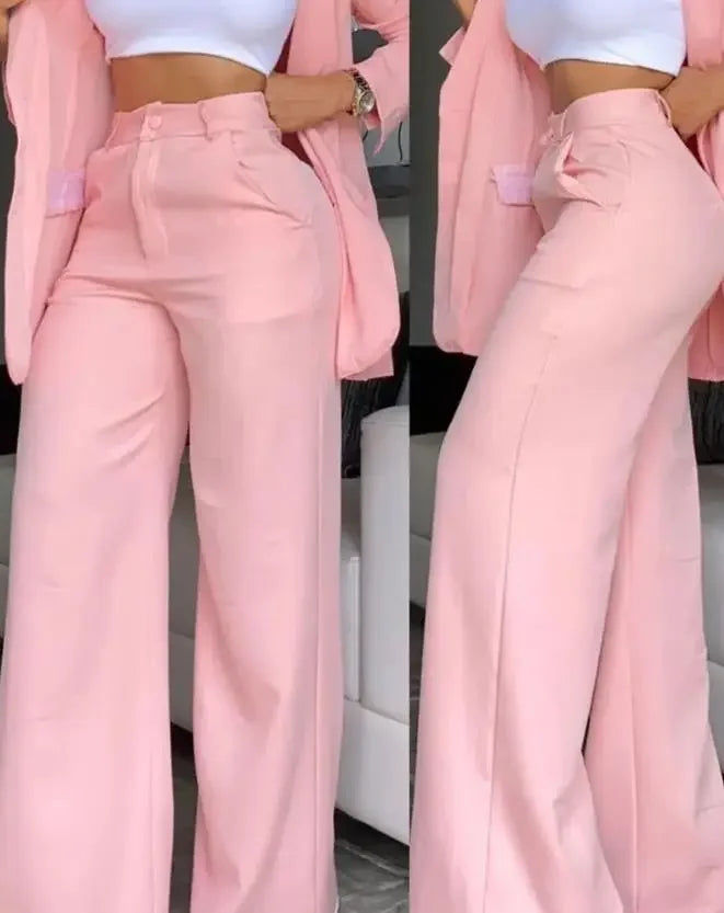 Women’s Notched Blazer Pants Suit Set For Work