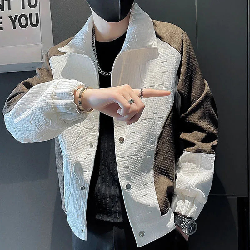 Men's Casual Patchwork Polo Jacket For Spring And Fall