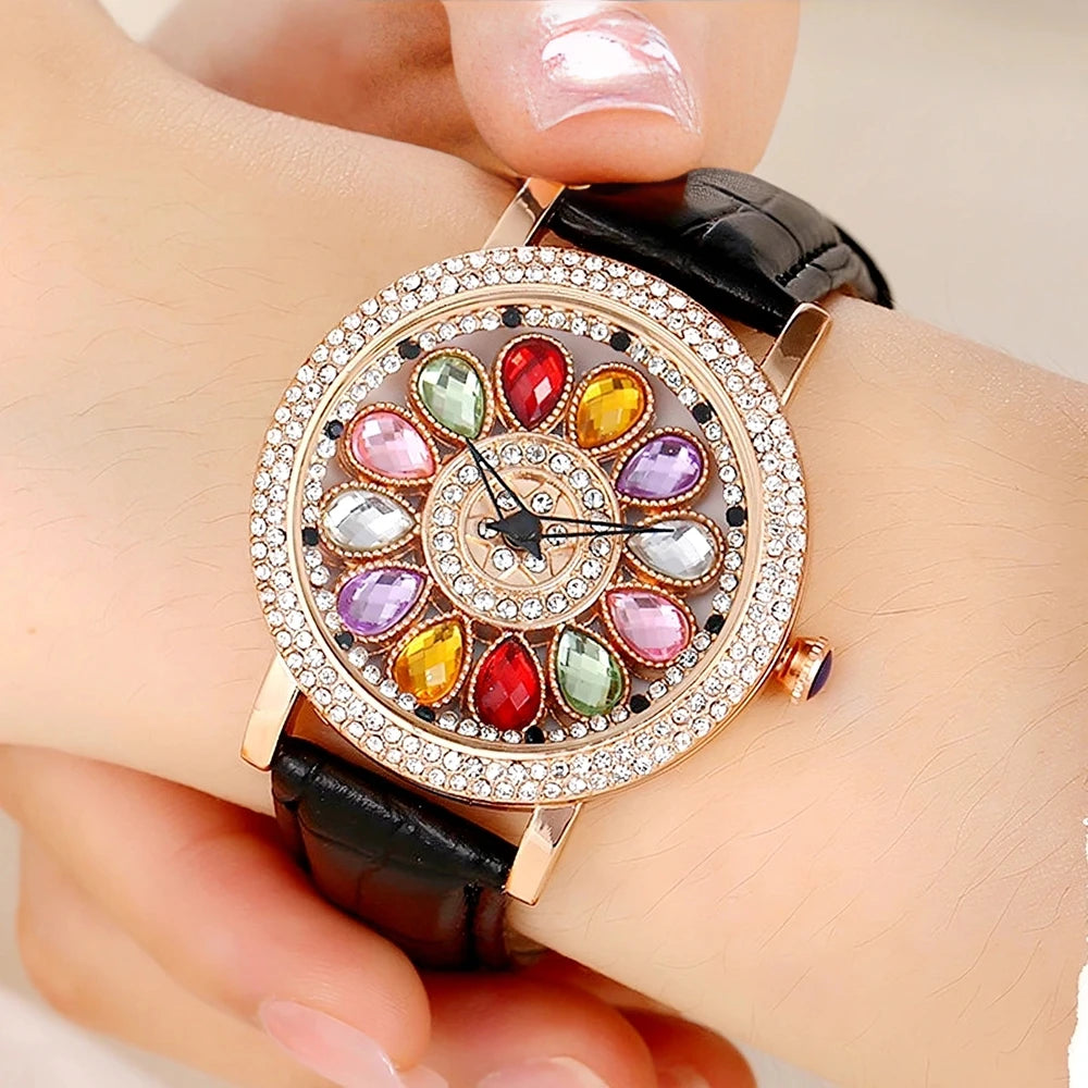 Women’s Quartz Dress Watch With Rhinestone Rotating Dial