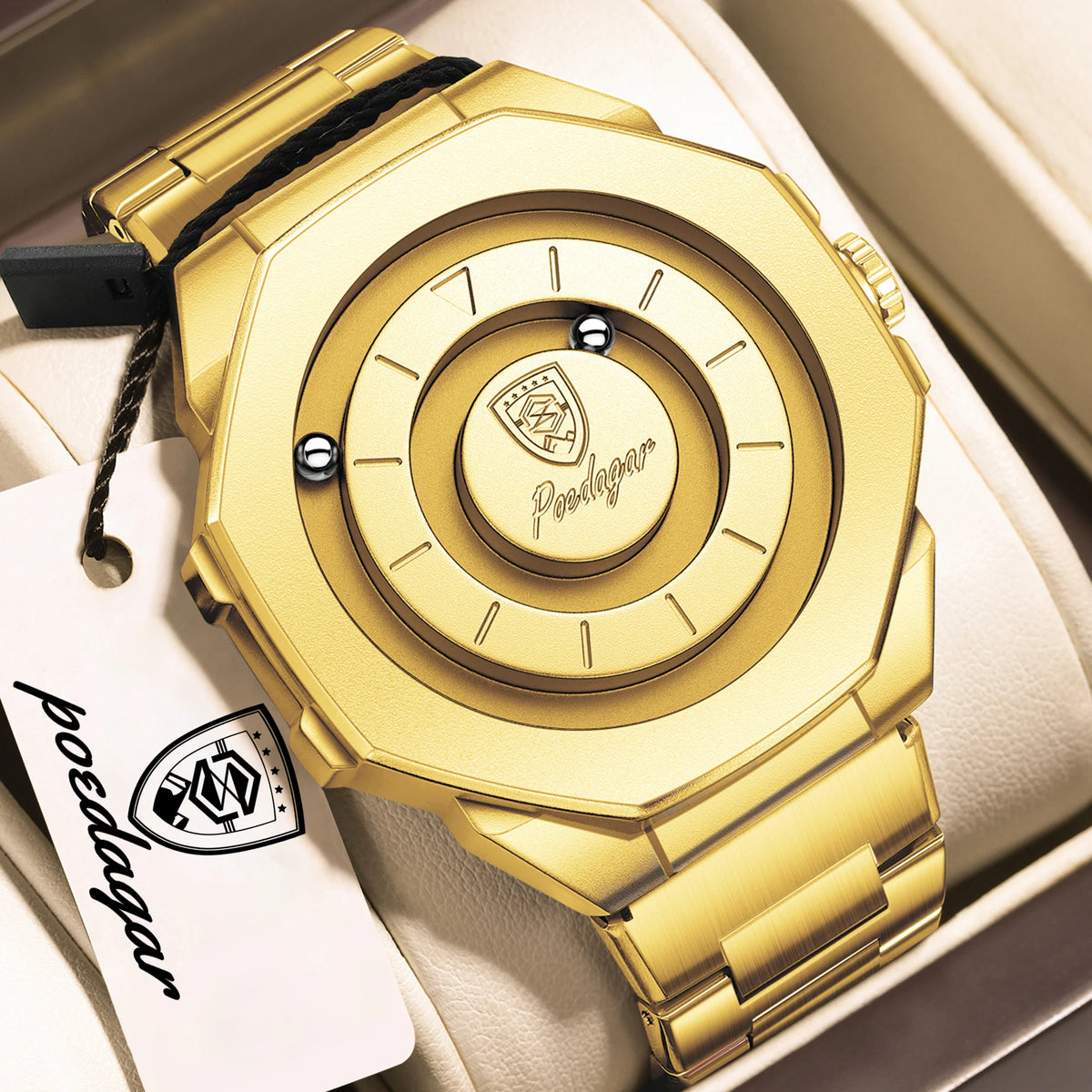 670 Gold Gold Color Men's Stainless Steel Business Watch – Waterproof Quartz