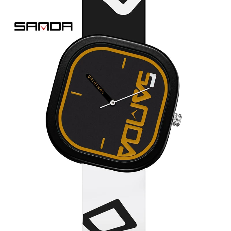 Black White Color Men’s Square Quartz Watch With Silicone Strap