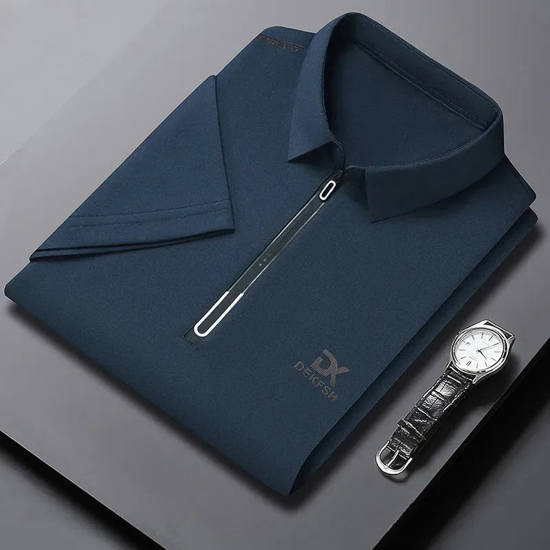 Men's Casual Zipper Polo Shirt – Lightweight Summer Top