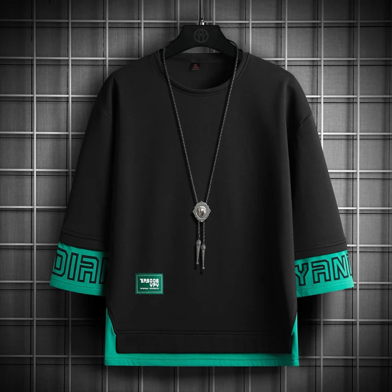 Men's Patchwork Streetwear T-Shirt Casual Loose Fit