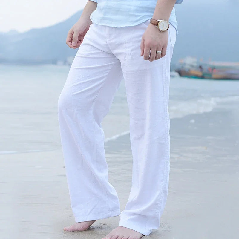 Men's Cotton Linen Casual Pants With Elastic Waist