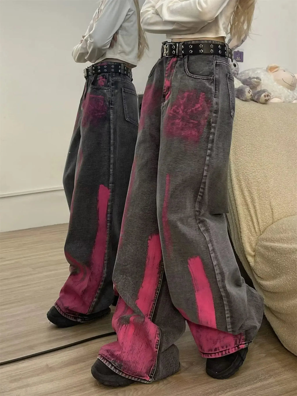 Women’s Graffiti Patchwork Wide Leg High Street Jeans