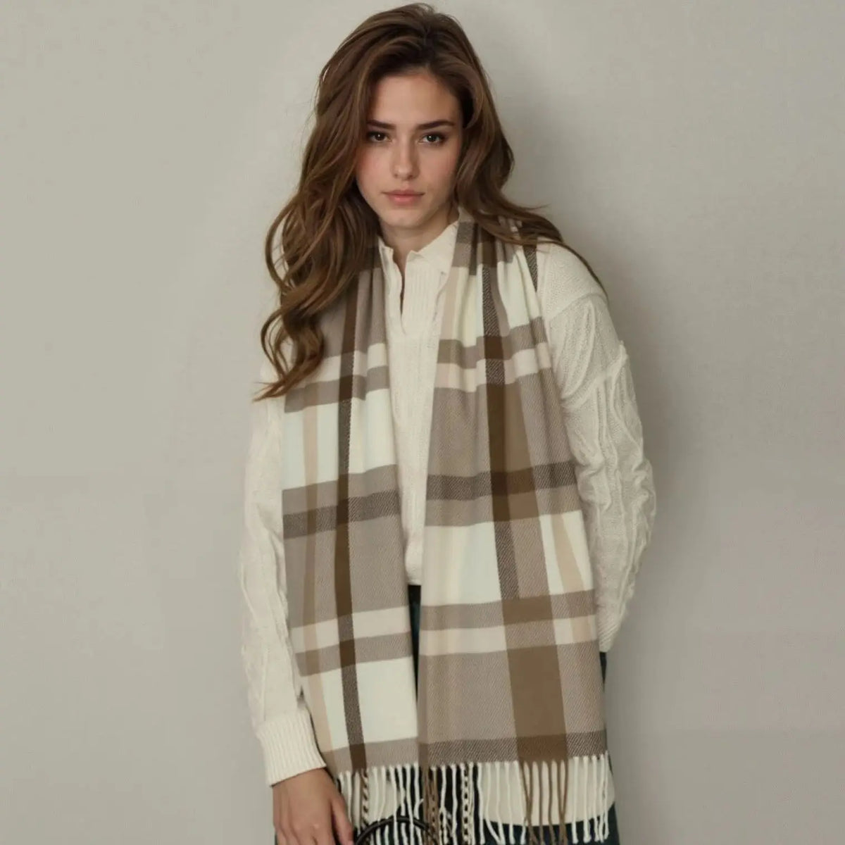 Plaid Tassel Pashmina Scarf – Soft Faux Cashmere Wrap