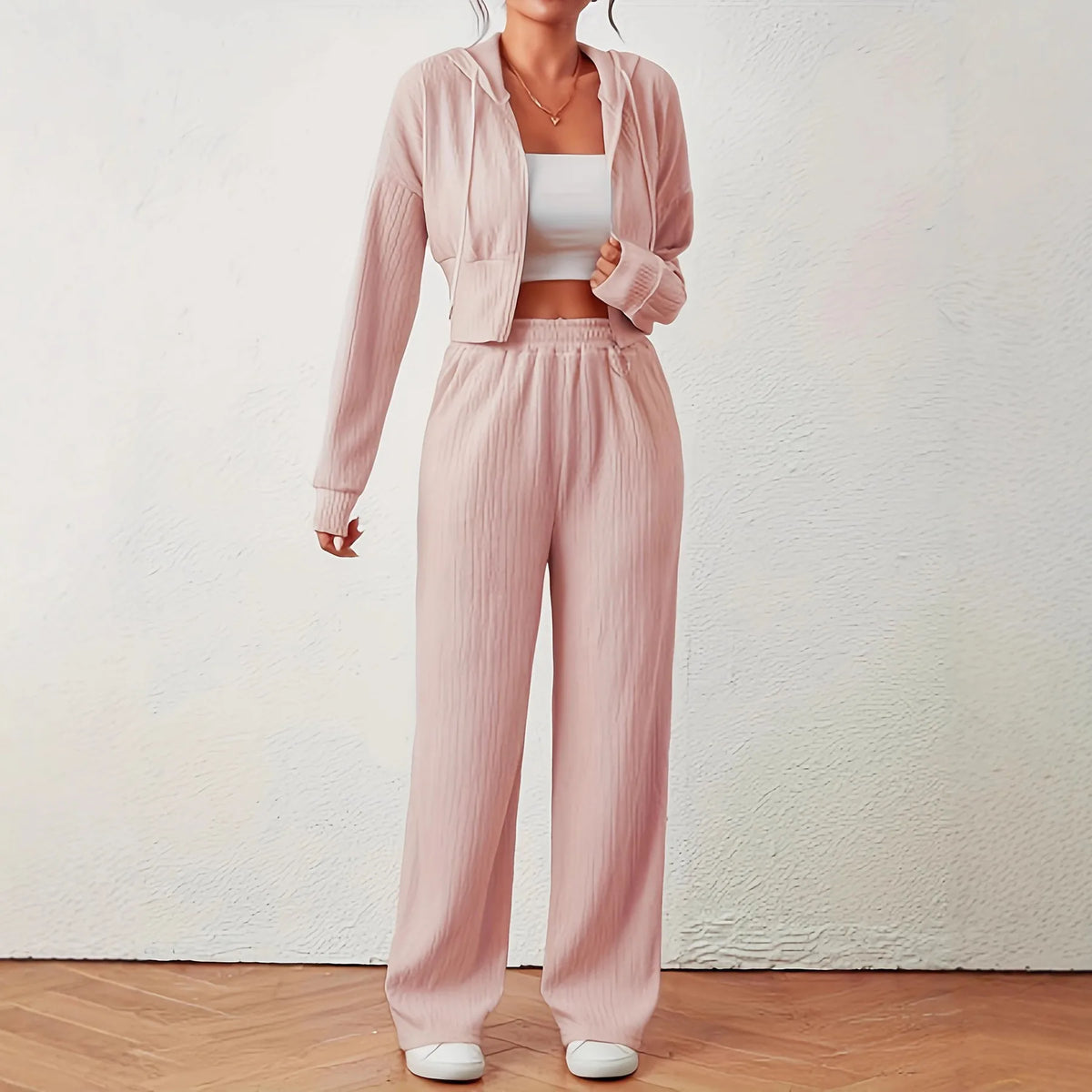 Women’s Hooded Two-Piece Jogger Set With Zipper Top
