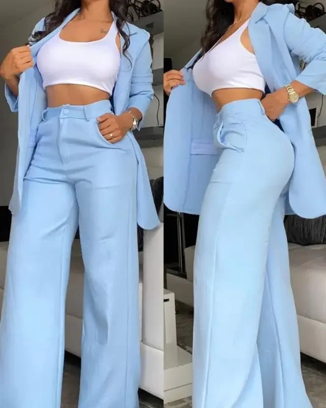 Women’s Notched Blazer Pants Suit Set For Work