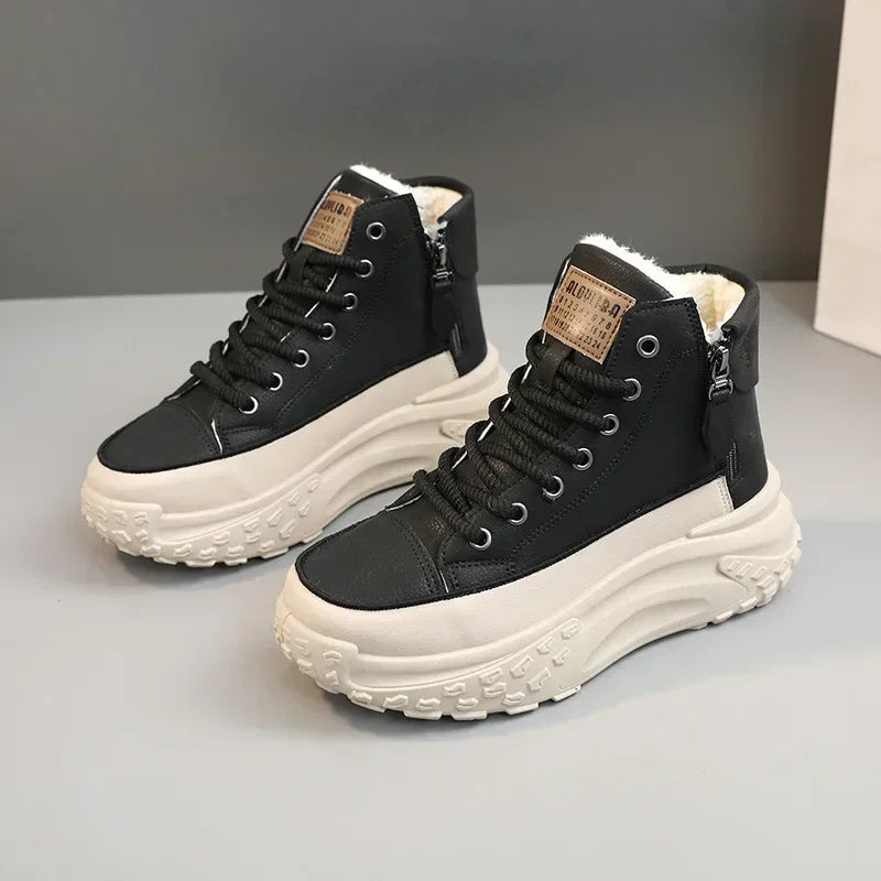 Black Plush shoes Color Women’s High Top Platform Sneakers Casual PU Shoes