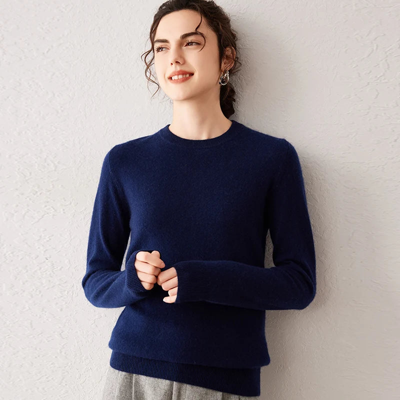 navy blue Color Women’s Cashmere Knit Sweater Crew Neck Long Sleeve
