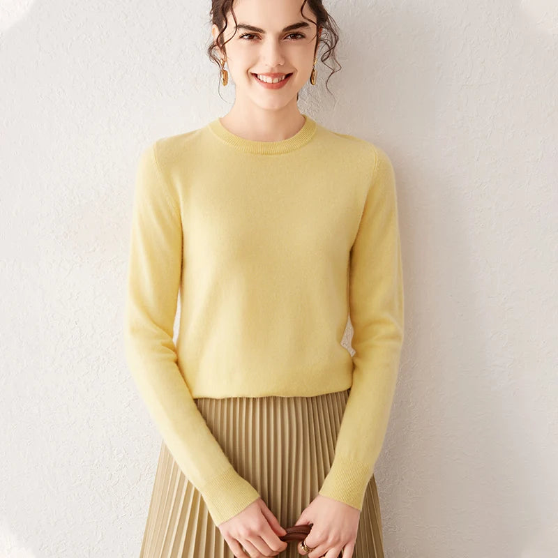 Women’s Cashmere Knit Sweater Crew Neck Long Sleeve