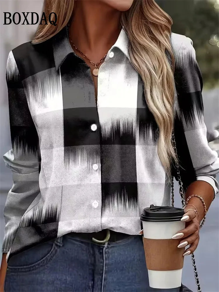 Women’s Chiffon Button-Up Blouse with Floral Print