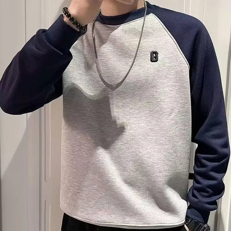 Men’s Fleece Color Block Sweatshirt – Casual Loose Fit