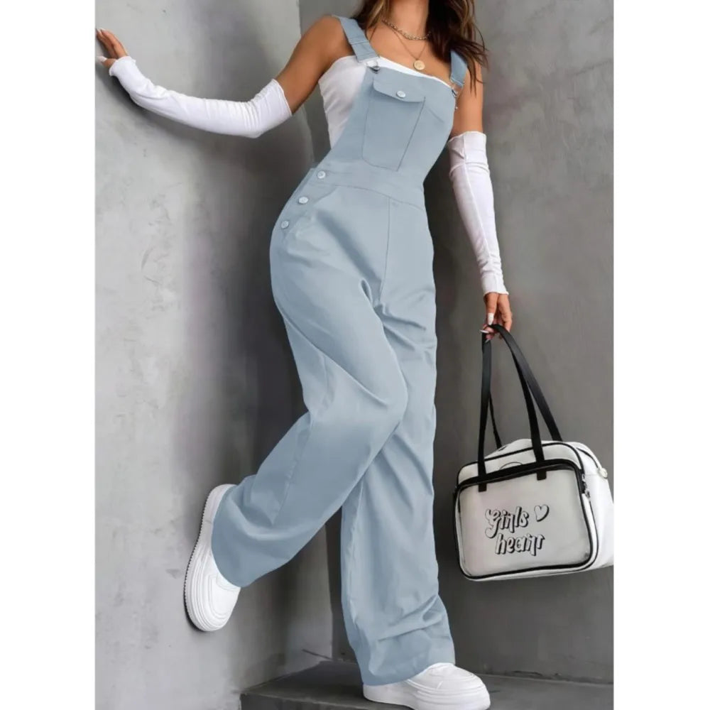Women’s Loose Wide Leg Bib Overalls With Pockets
