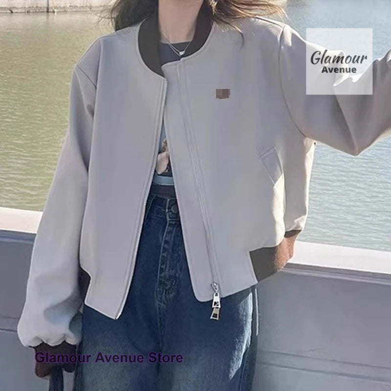 Women’s Baseball Bomber Jacket Casual Zip-Up Top