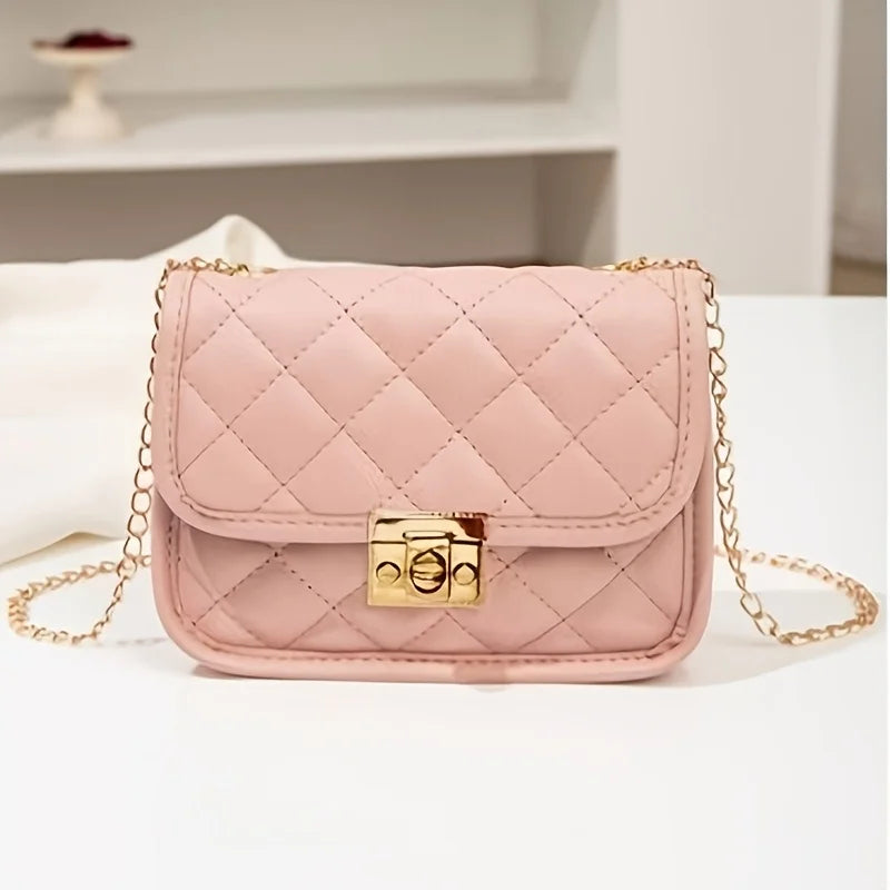 Pink Color Women’s Quilted Patent Leather Shoulder Flap Bag