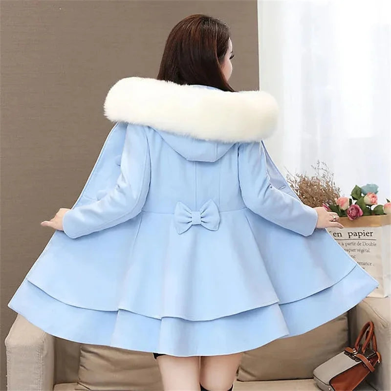 Women’s Wool Blend Long Coat Double-Breasted A-Line