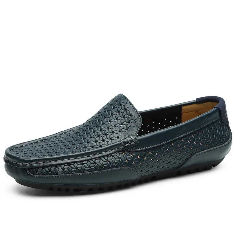 Hollow out blue Color Men’s Genuine Leather Loafers – Breathable Slip-On Driving Shoes