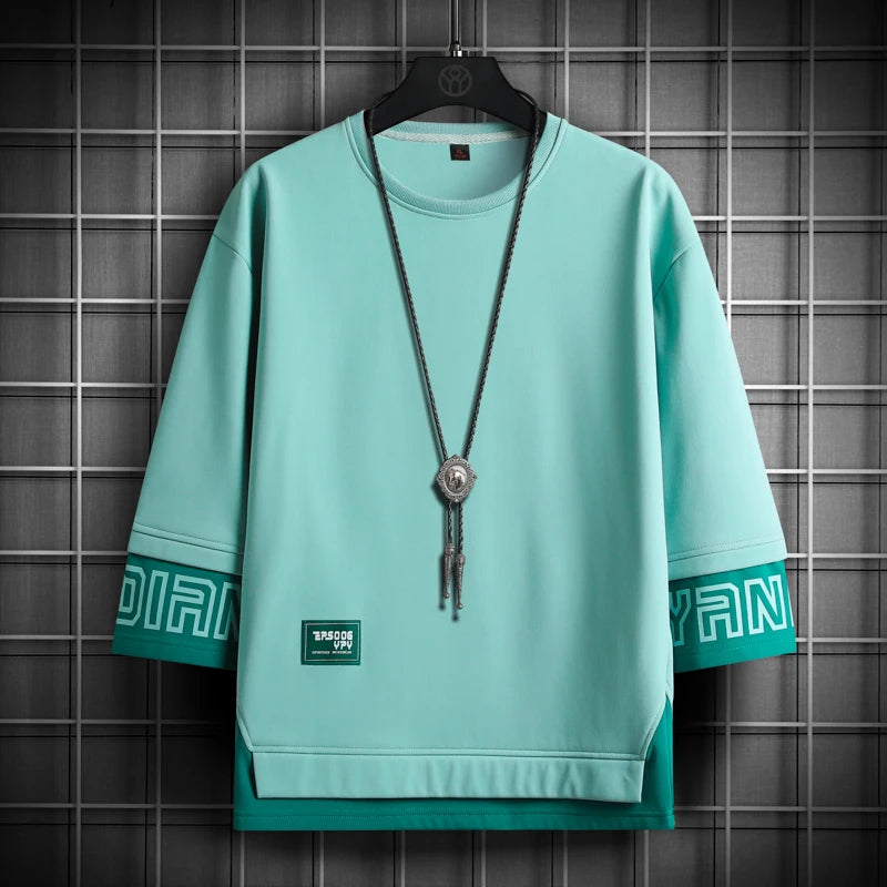 Men's Patchwork Streetwear T-Shirt Casual Loose Fit