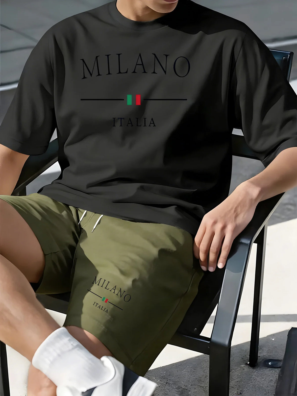 MBTZ1HF260828P5 Color Men's Casual Sports Short Set With Printed T-Shirt