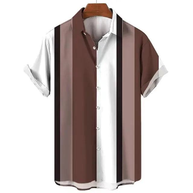 2 Color Striped Hawaiian Aloha Shirt Casual Short Sleeve