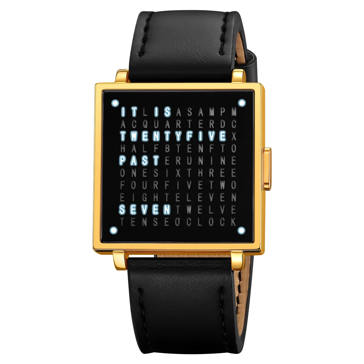 gold-leather Color Square Digital Sport Watch With LED Light & Calendar