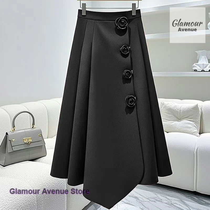 Women’s Solid A-Line Pleated Skirt – Ankle-Length