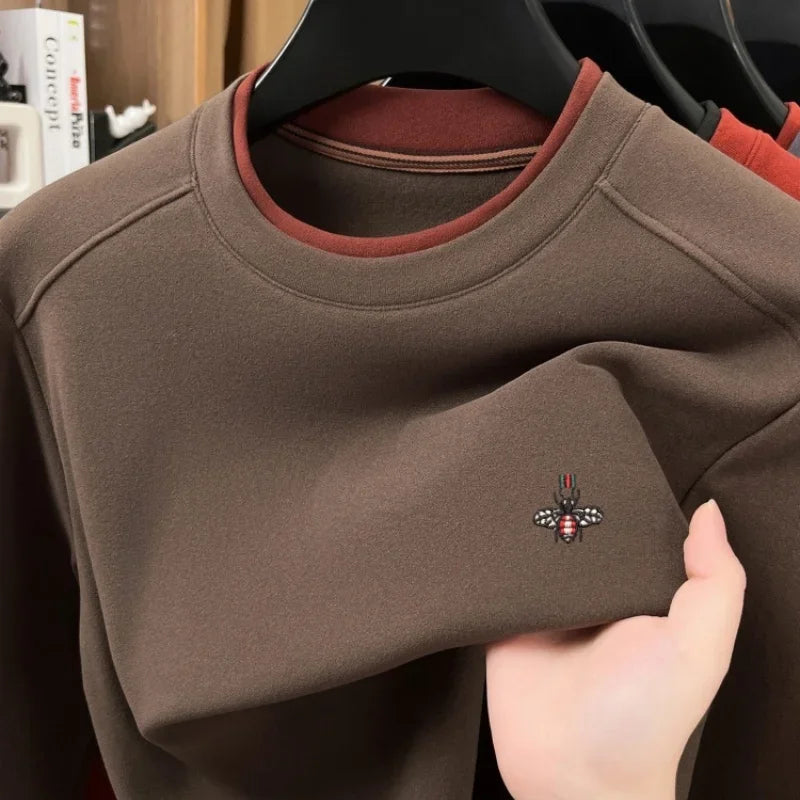 Men’s Velvet Long Sleeve T-Shirt With Bee Embroidery