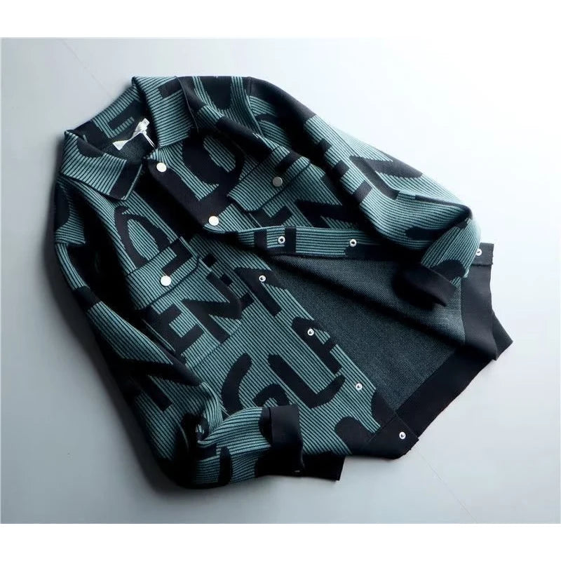 Men’s Knit Windbreaker Jacket Double-Breasted Casual