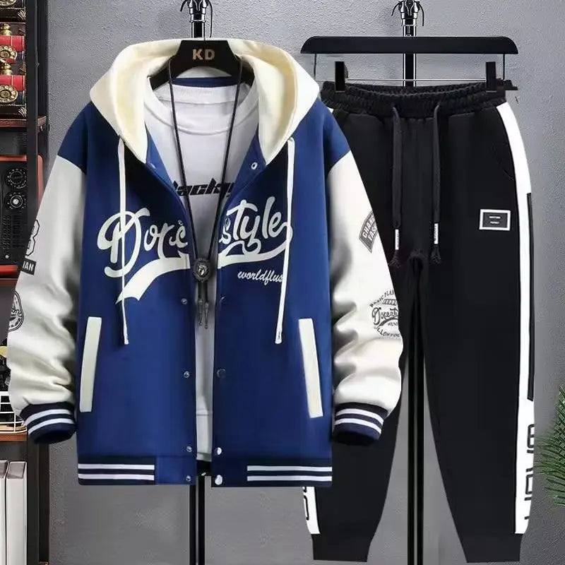 Men’s Korean Style Hoodie Tracksuit Set With Sweatpants