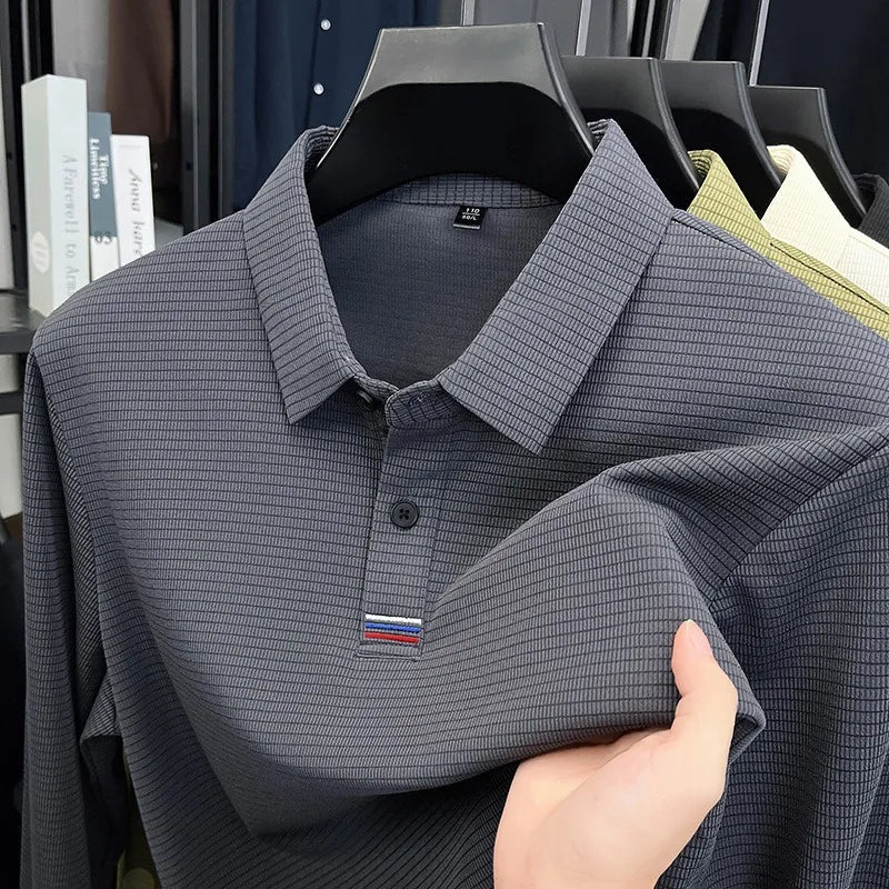 1109 No fleece Grey Color Men's Long Sleeve Polo Shirt – Fleece Lined, Non-Iron