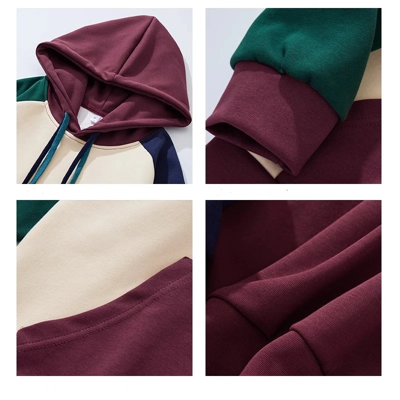 Men’s Patchwork Pullover Hoodie Sweatshirt Casual