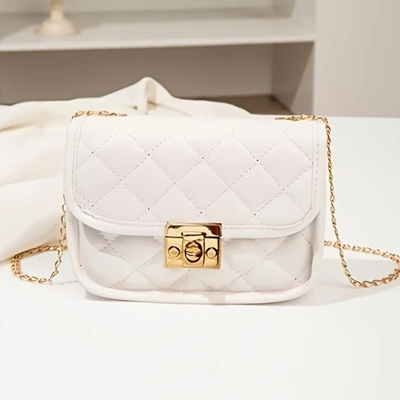 WHITE Color Women’s Quilted Patent Leather Shoulder Flap Bag