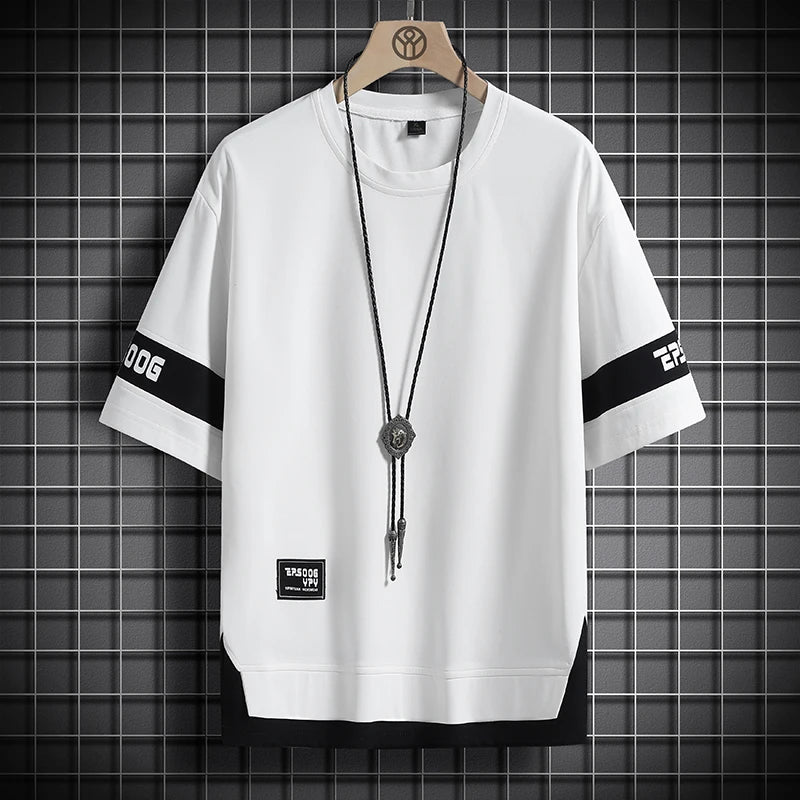 Men’s Oversized Streetwear T-Shirt Patchwork Casual Top