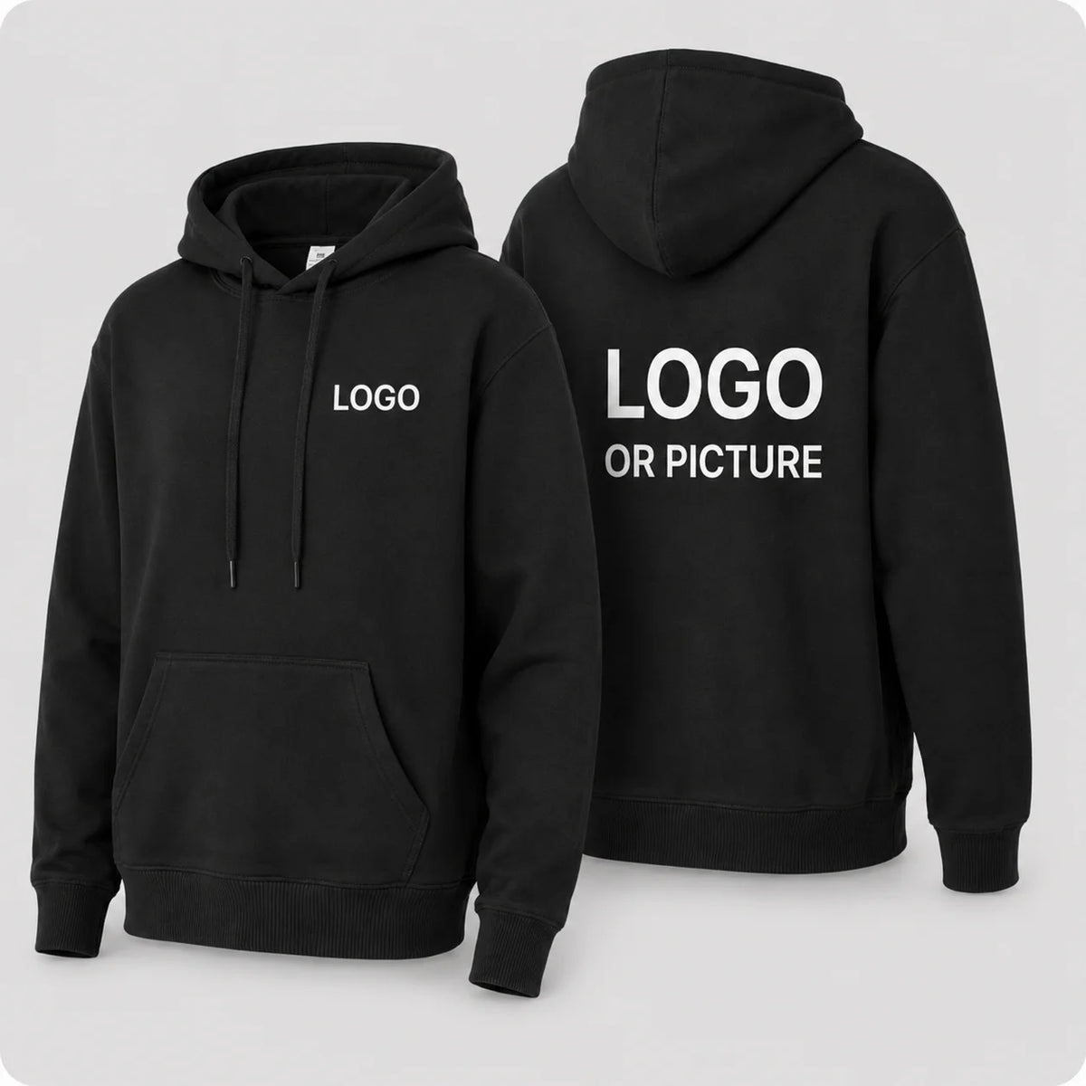 Black Color Custom Logo Hoodie Pullover – Personalized Print Sweatshirt