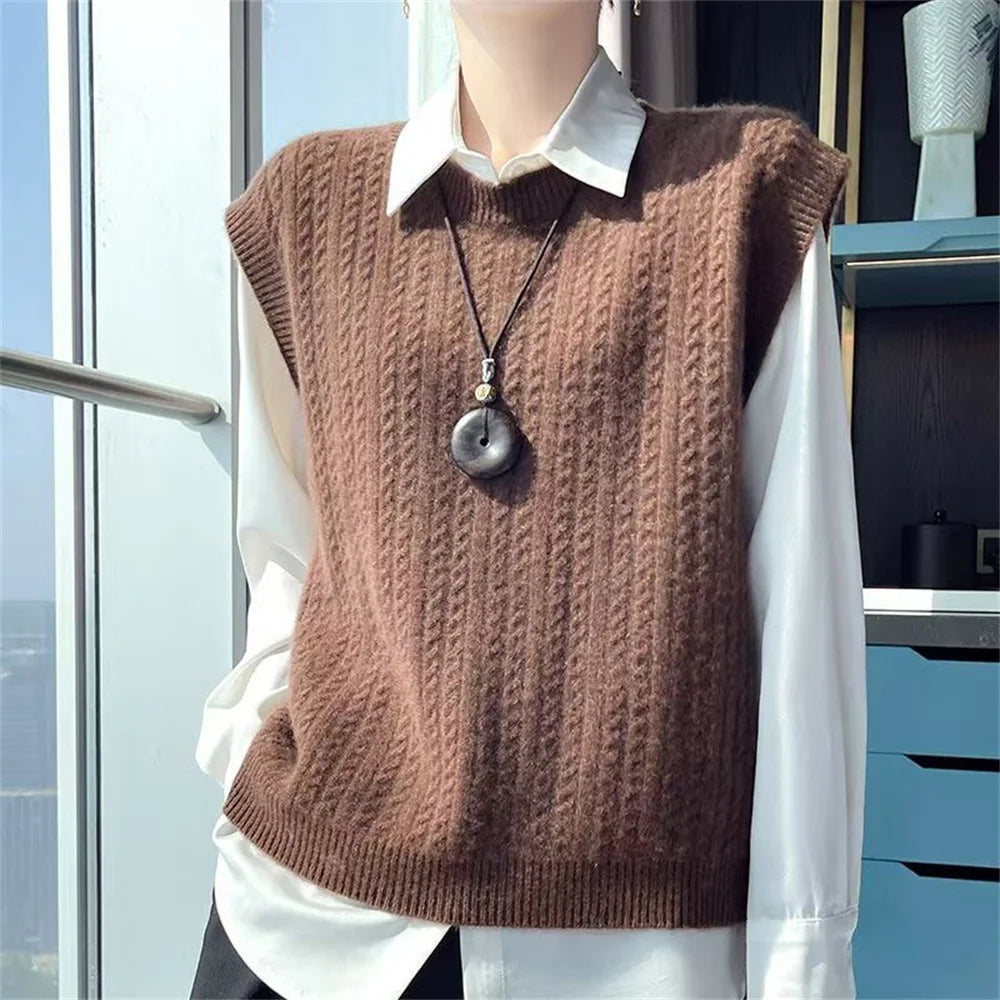 Women’s Knitted Sweater Vest O-Neck Solid Vintage Style