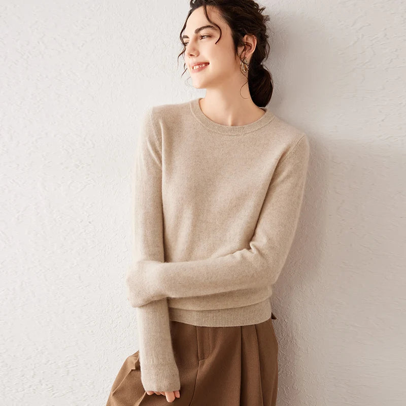 hua tuo se Color Women’s Cashmere Knit Sweater Crew Neck Long Sleeve