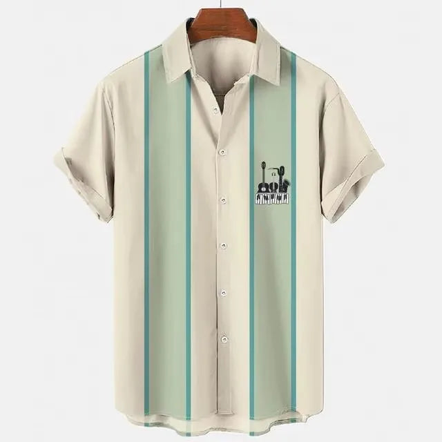 14 Color Striped Hawaiian Aloha Shirt Casual Short Sleeve