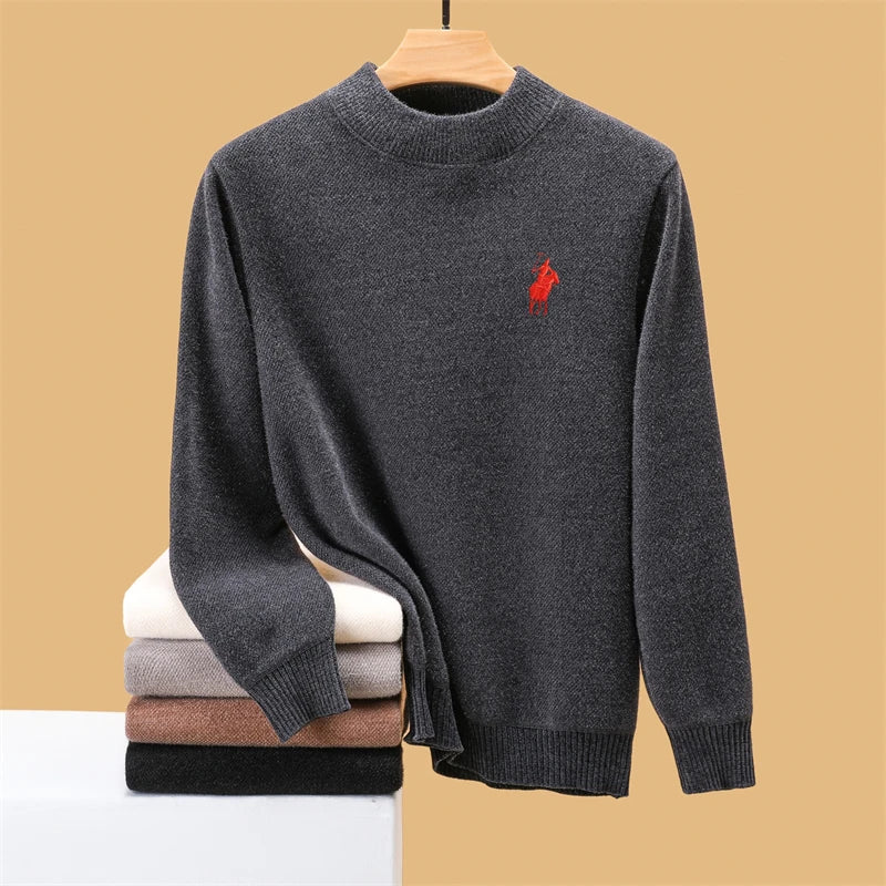 Men’s Embroidered Knit Sweater – Thick Winter Pullover