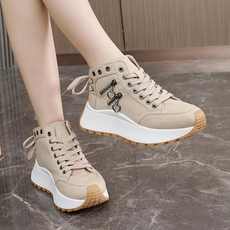 Women’s Chunky High Top Canvas Sneakers – Platform Sole
