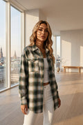 Dreamy Green Color Women’s Plaid Loose Fit Mid-Length Shirt Blouse