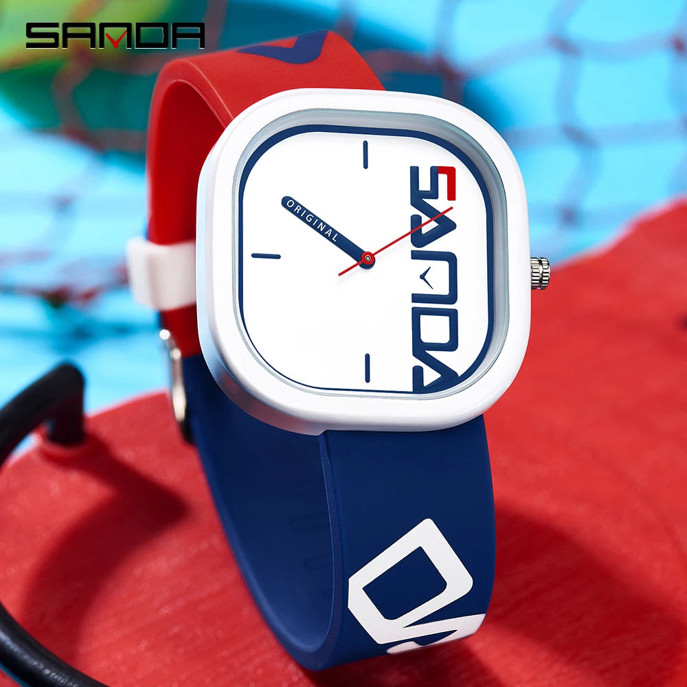 Men’s Square Quartz Watch With Silicone Strap